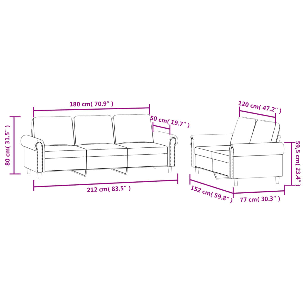 Set de canapele cu perne, 2 piese, crem, catifea GartenMobel Dekor