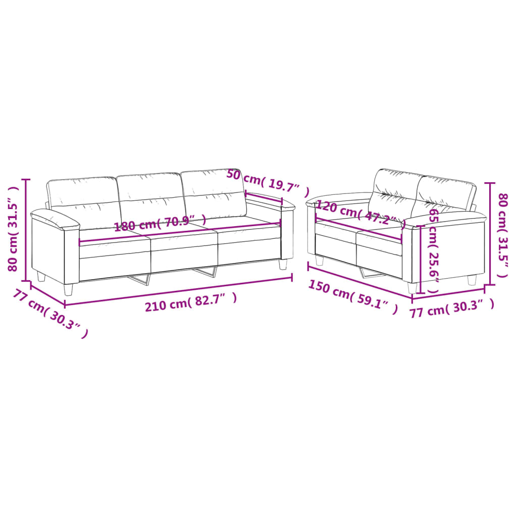 Set de canapele cu perne, 2 piese, gri taupe, microfibră GartenMobel Dekor