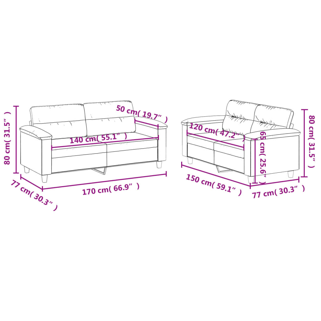 Set de canapele cu perne, 2 piese, gri taupe, microfibră GartenMobel Dekor