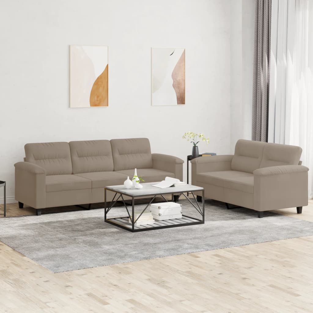 Set de canapele cu perne, 2 piese, gri taupe, microfibră GartenMobel Dekor