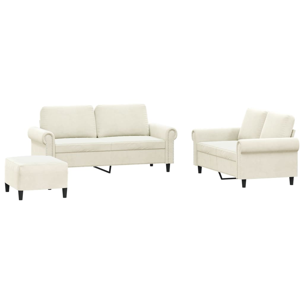 Set de canapele cu perne, 3 piese, crem, catifea GartenMobel Dekor