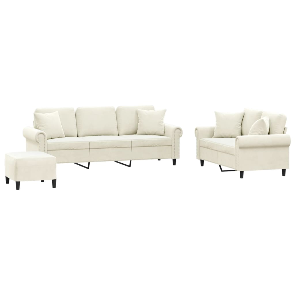 Set de canapele cu perne, 3 piese, crem, catifea GartenMobel Dekor