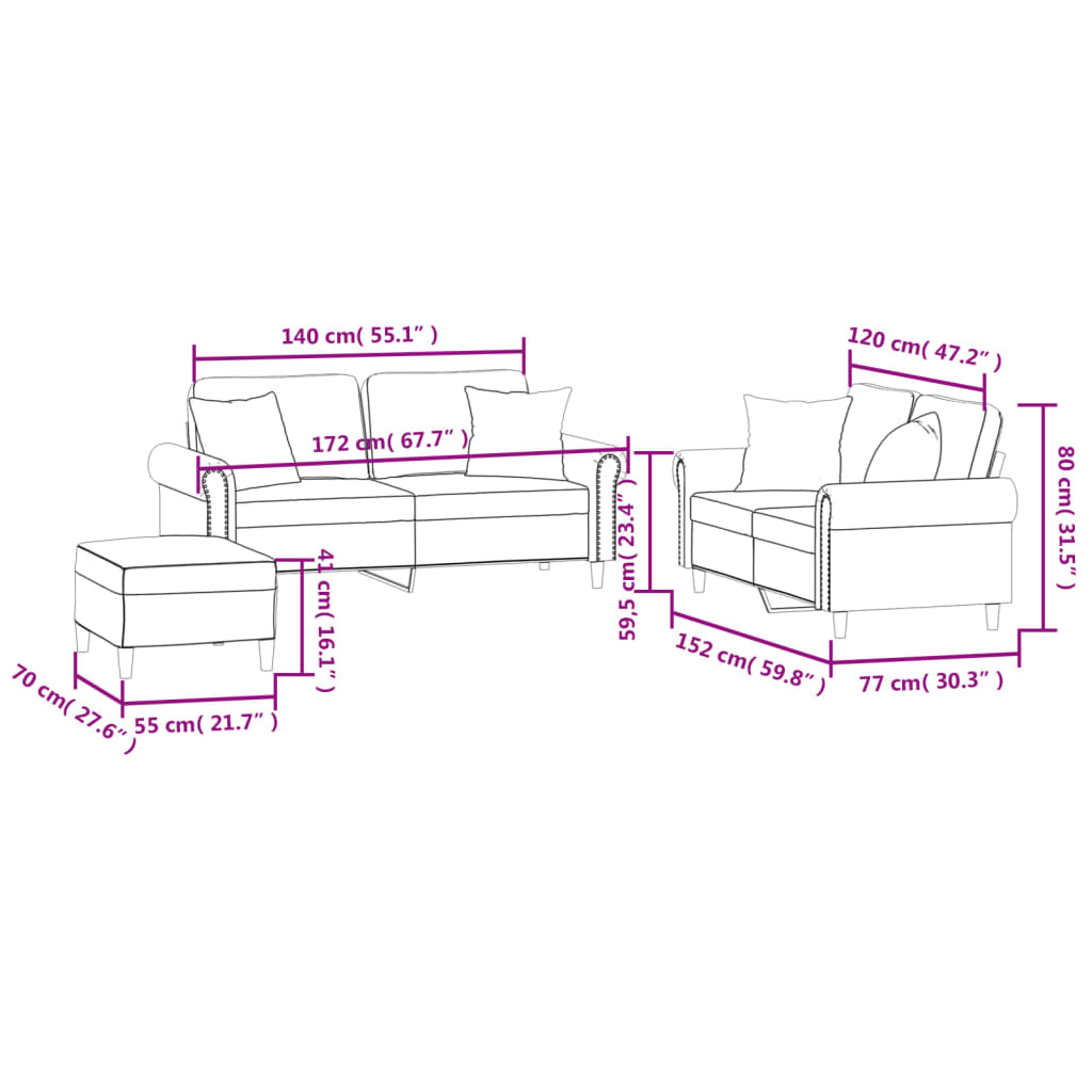Set de canapele cu perne, 3 piese, crem, catifea GartenMobel Dekor