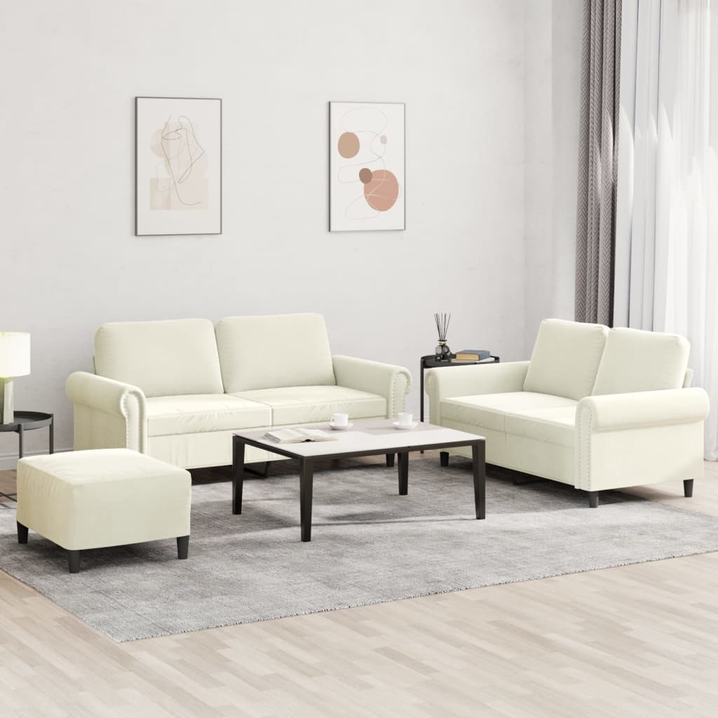Set de canapele cu perne, 3 piese, crem, catifea GartenMobel Dekor
