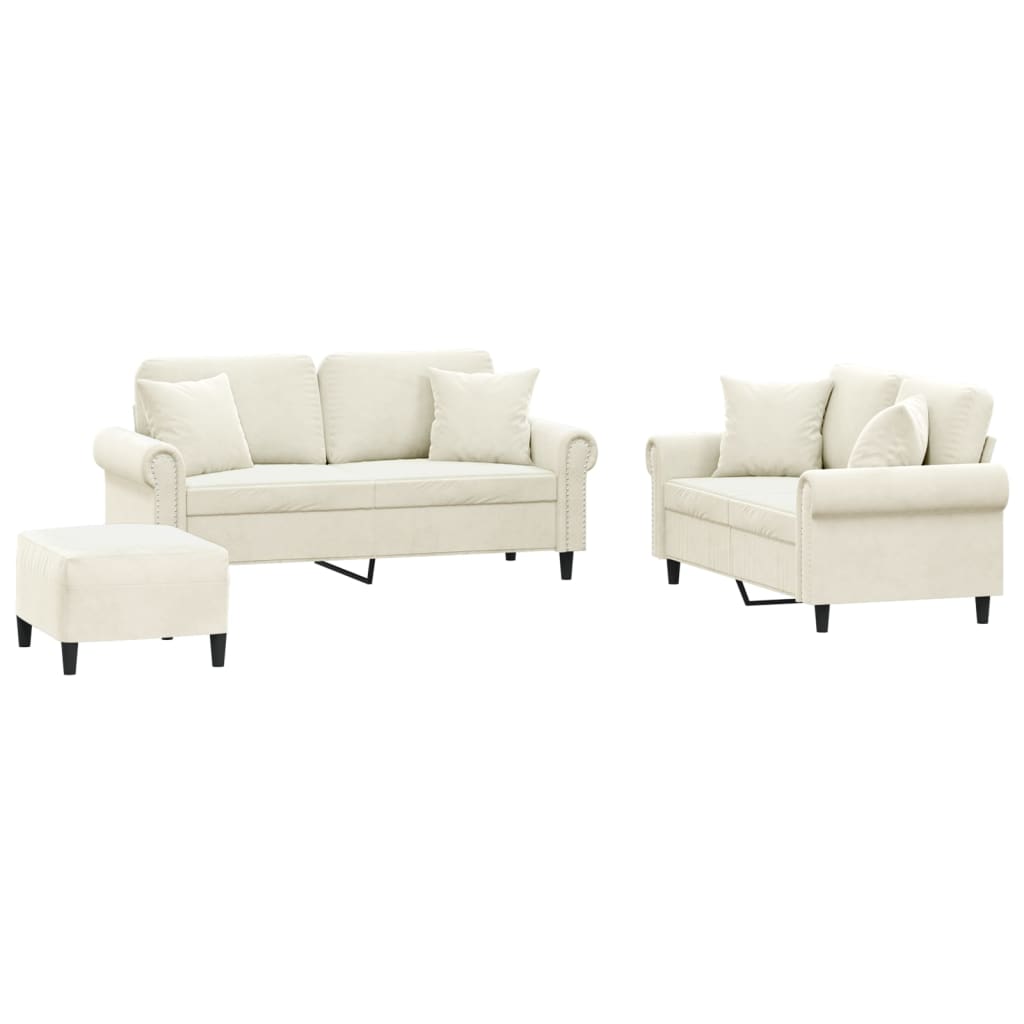 Set de canapele cu perne, 3 piese, crem, catifea GartenMobel Dekor