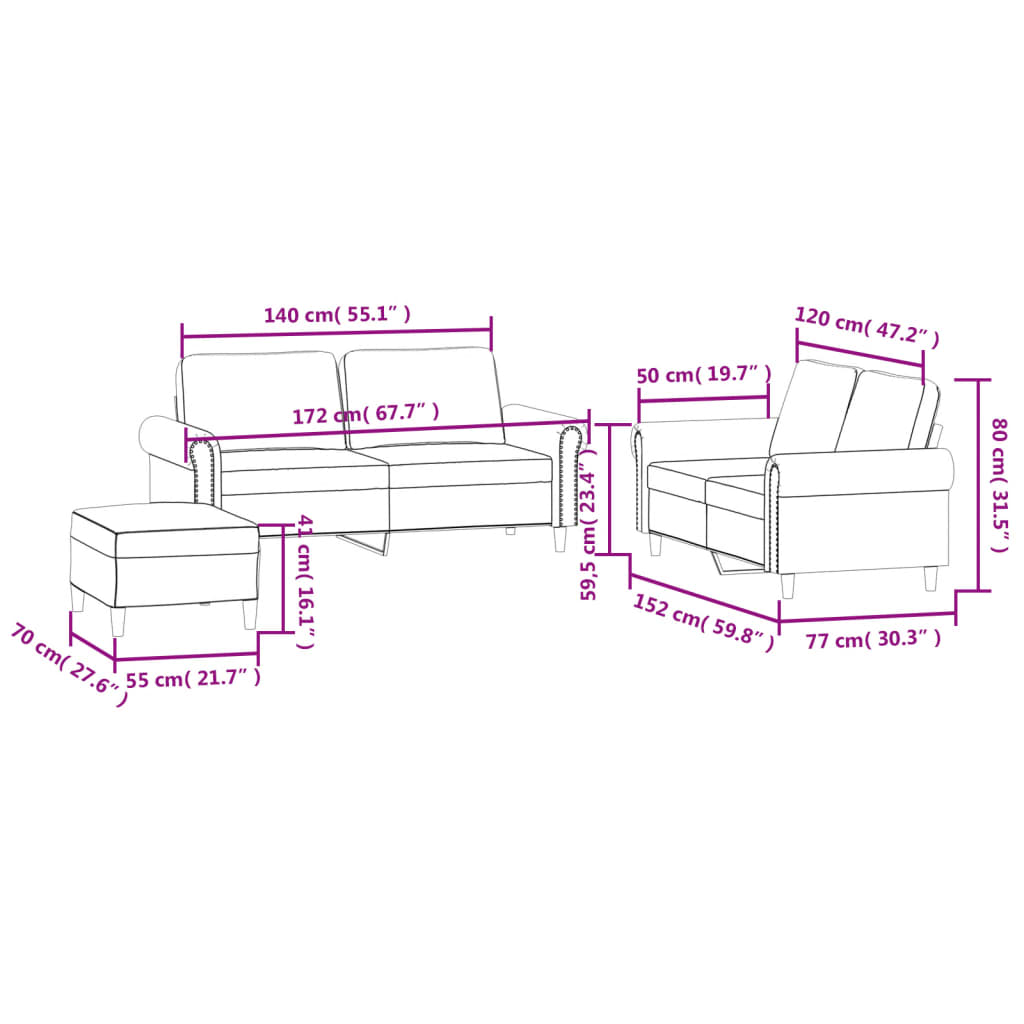 Set de canapele cu perne, 3 piese, crem, catifea GartenMobel Dekor