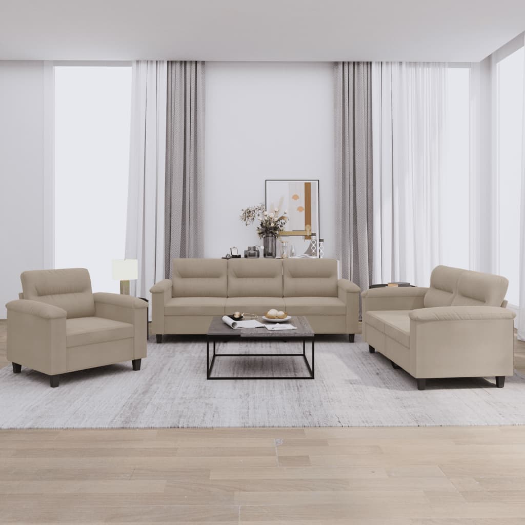 Set de canapele cu perne, 3 piese, gri taupe, microfibră GartenMobel Dekor