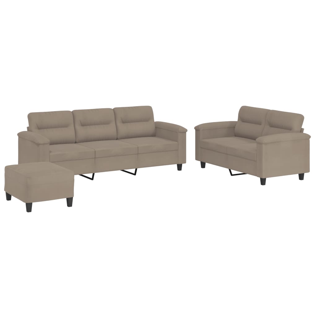 Set de canapele cu perne, 3 piese, gri taupe, microfibră GartenMobel Dekor