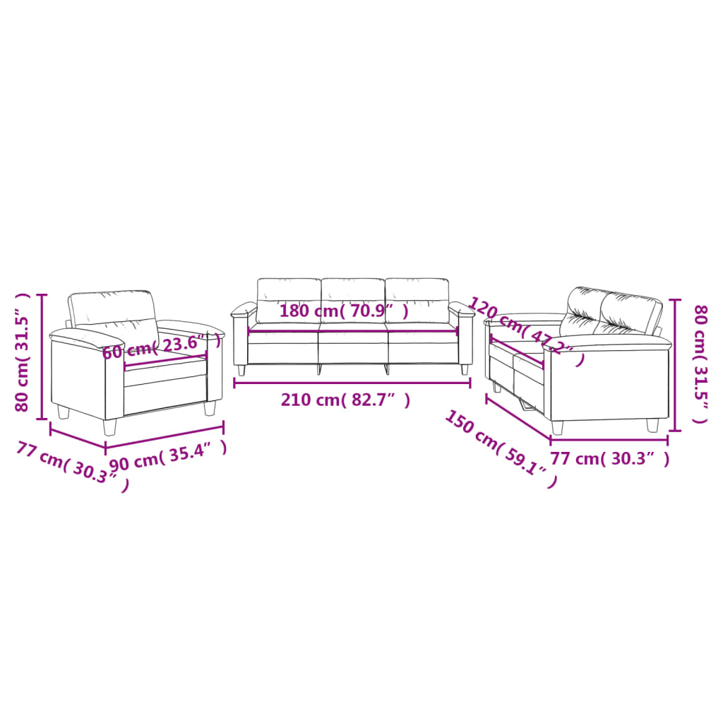 Set de canapele cu perne, 3 piese, gri taupe, microfibră GartenMobel Dekor