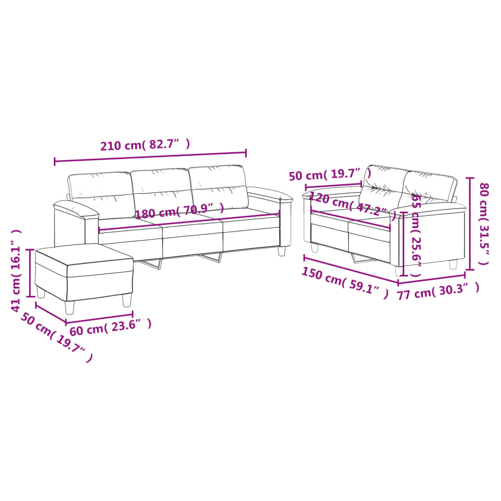 Set de canapele cu perne, 3 piese, gri taupe, microfibră GartenMobel Dekor