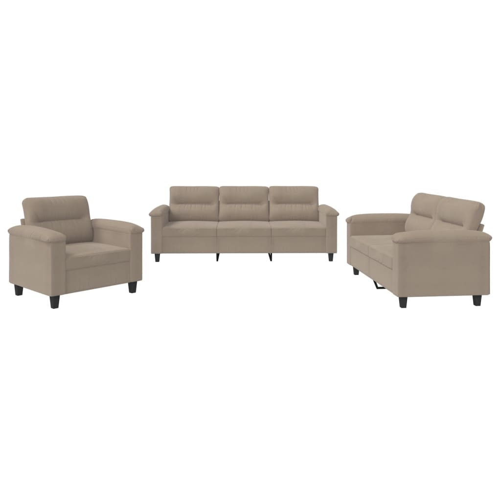 Set de canapele cu perne, 3 piese, gri taupe, microfibră GartenMobel Dekor