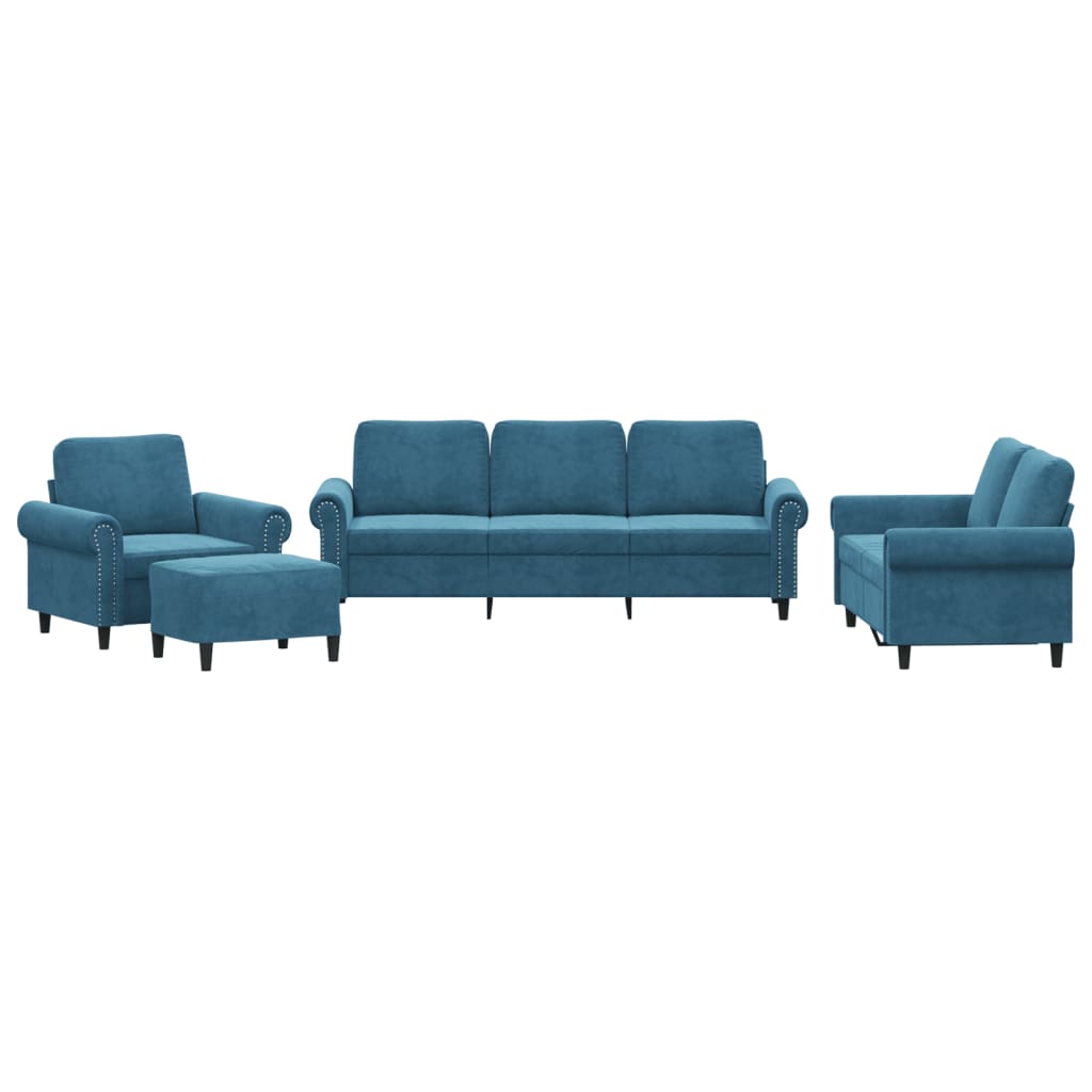 Set de canapele cu perne, 4 piese, albastru, catifea GartenMobel Dekor
