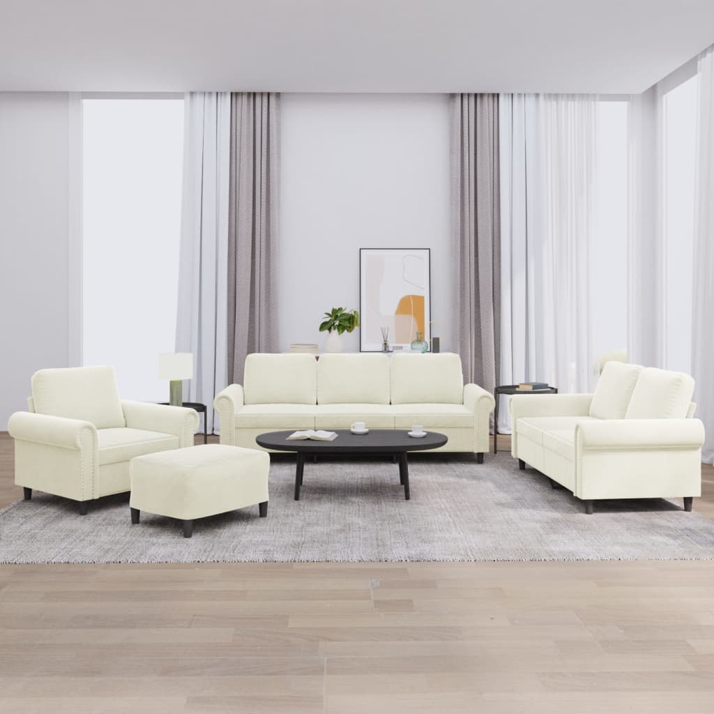 Set de canapele cu perne, 4 piese, crem, catifea GartenMobel Dekor