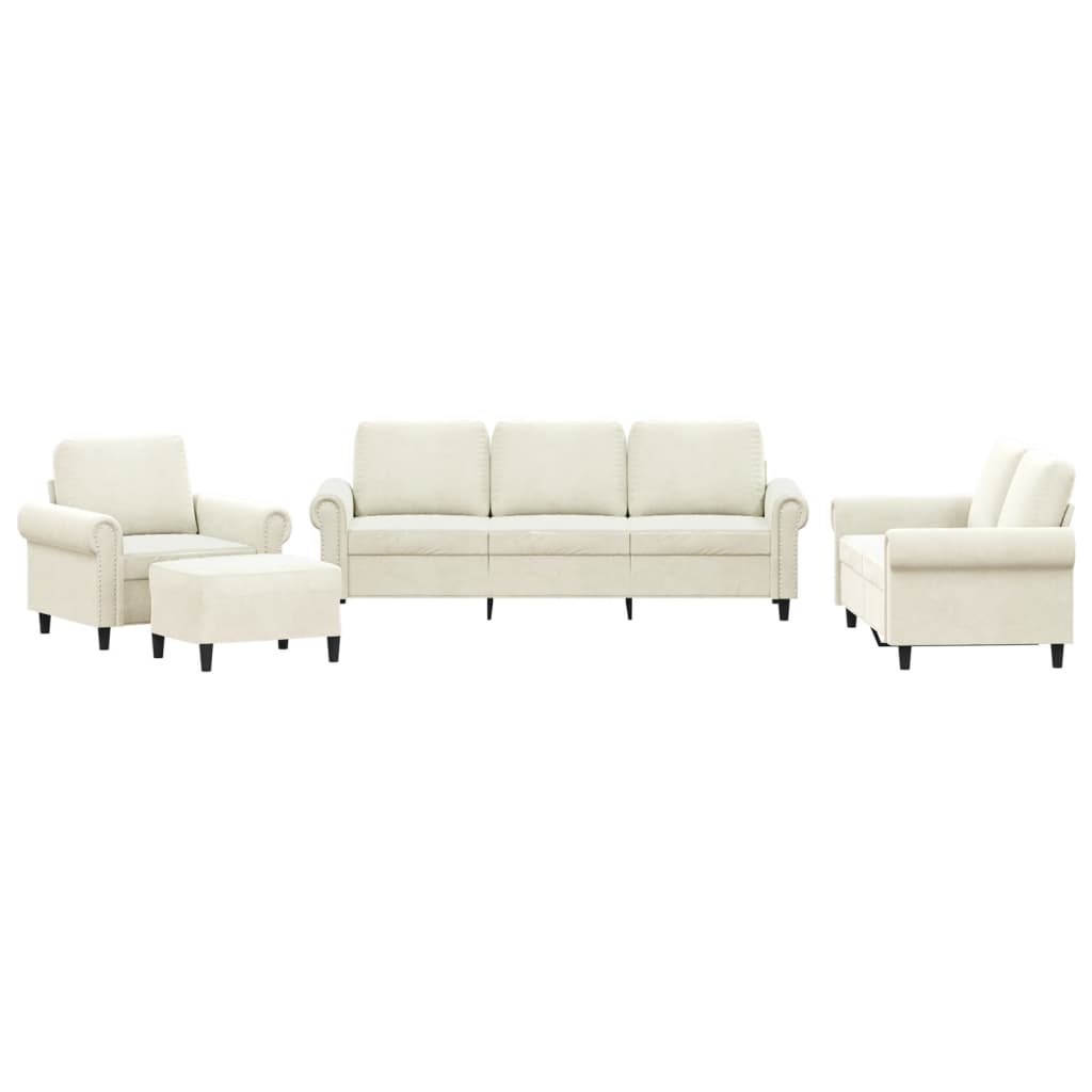 Set de canapele cu perne, 4 piese, crem, catifea GartenMobel Dekor