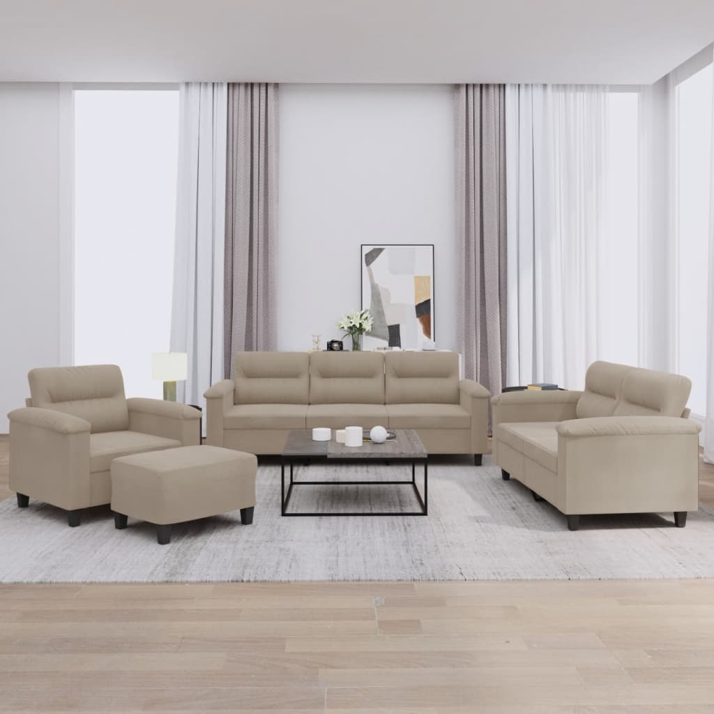 Set de canapele cu perne, 4 piese, gri taupe, microfibră GartenMobel Dekor