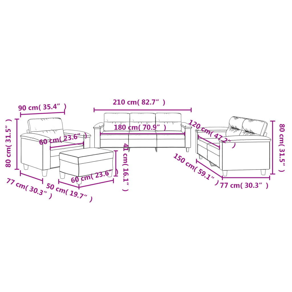 Set de canapele cu perne, 4 piese, gri taupe, microfibră GartenMobel Dekor