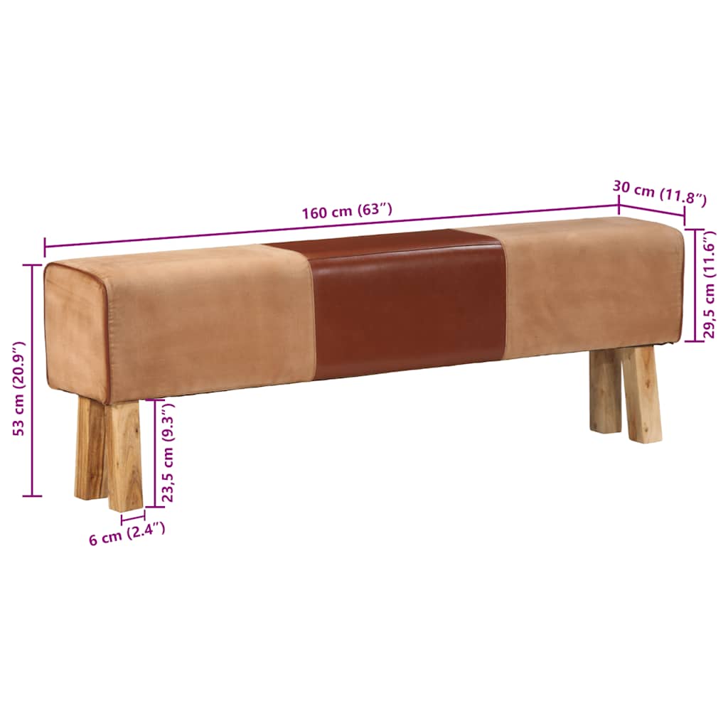 Bancă Bok gimnastică maro 160 cm piele naturală/lemn acacia GartenMobel Dekor