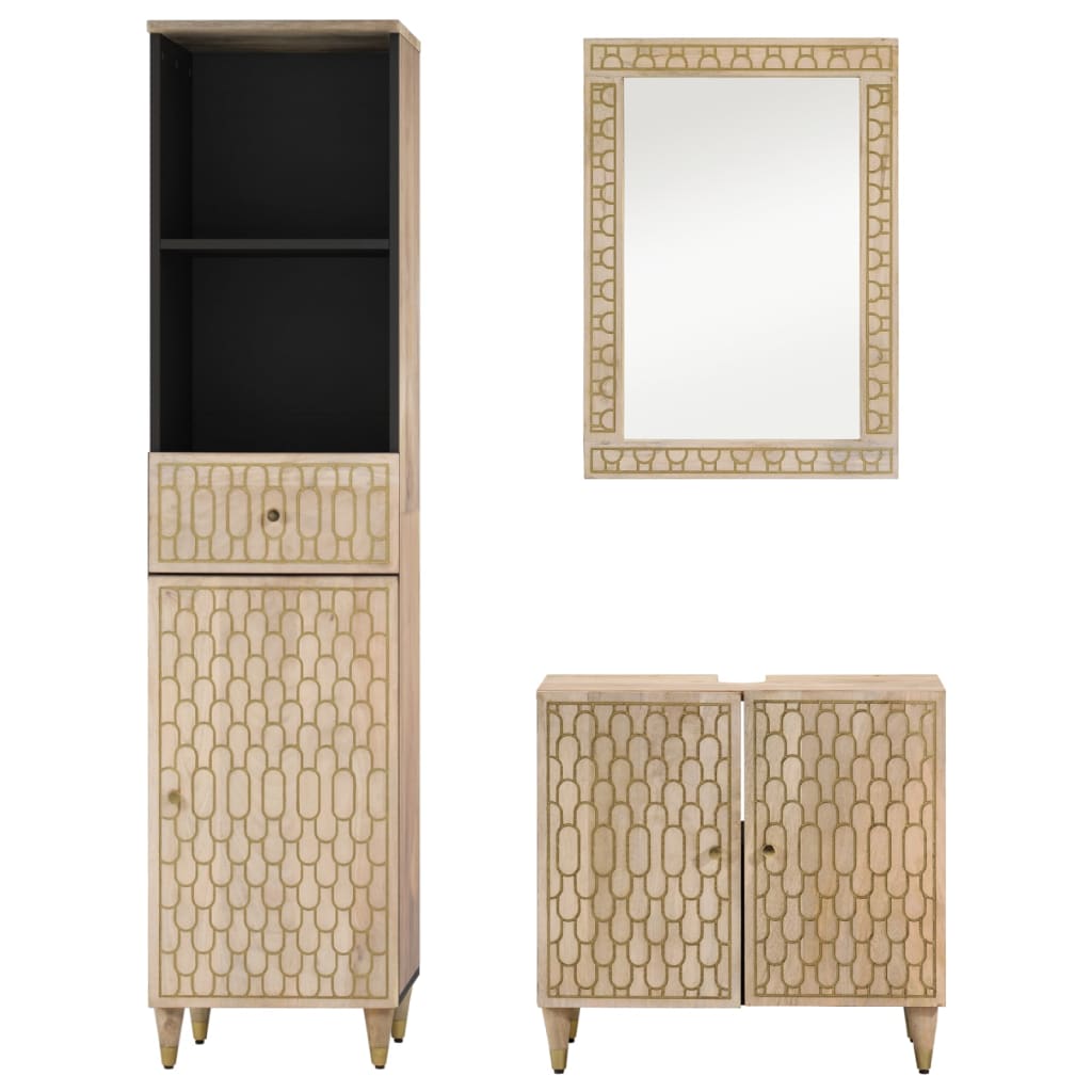Set mobilier de baie, 3 piese, lemn masiv de mango GartenMobel Dekor