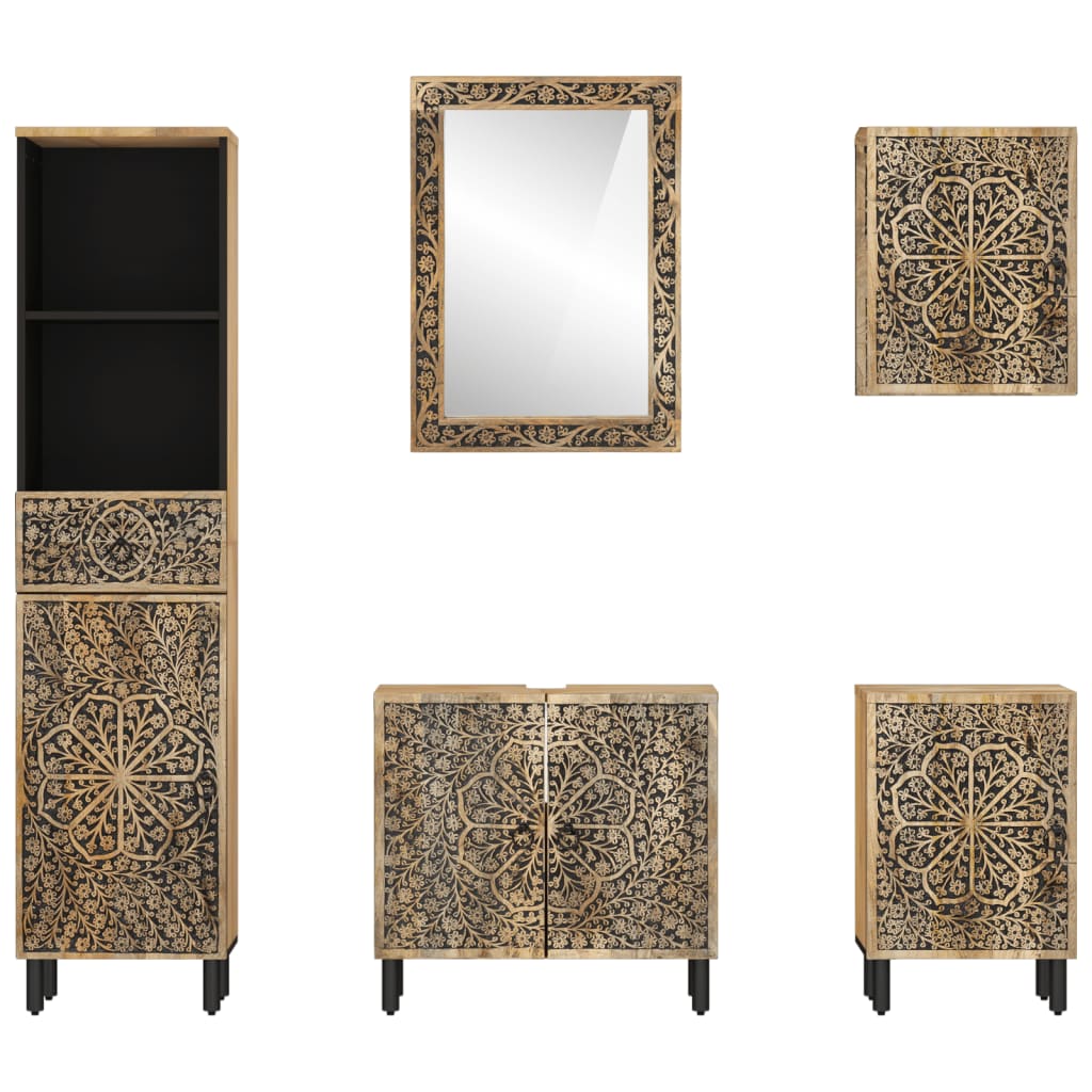 Set mobilier de baie, 5 piese, lemn masiv de mango GartenMobel Dekor