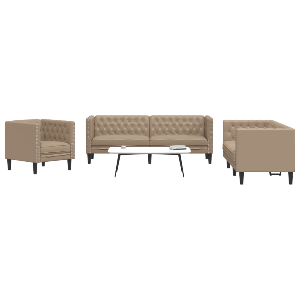Set canapele Chesterfield cu 3 locuri, cappuccino, piele eco. GartenMobel Dekor