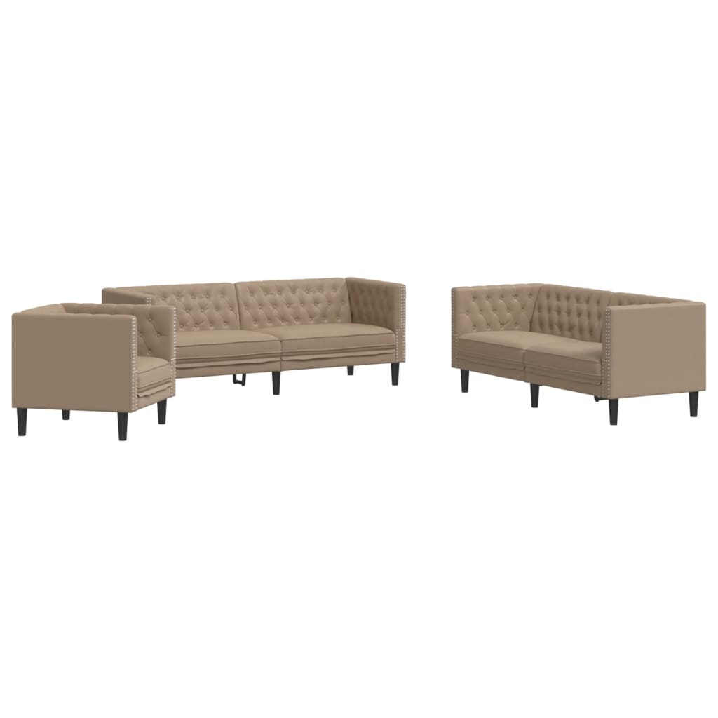 Set canapele Chesterfield cu 3 locuri, cappuccino, piele eco. GartenMobel Dekor