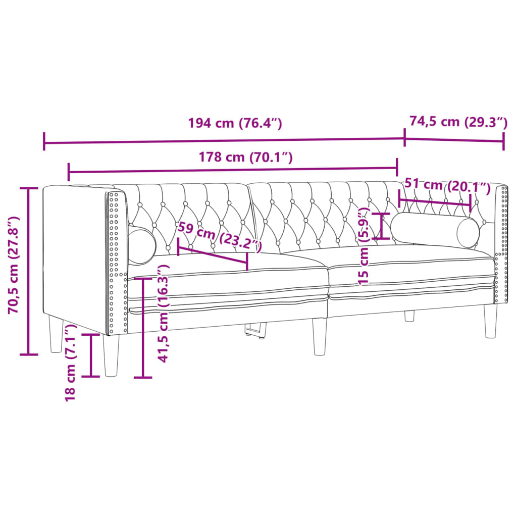 Set canapele Chesterfield cu perne rulou 3 piese galben catifea GartenMobel Dekor