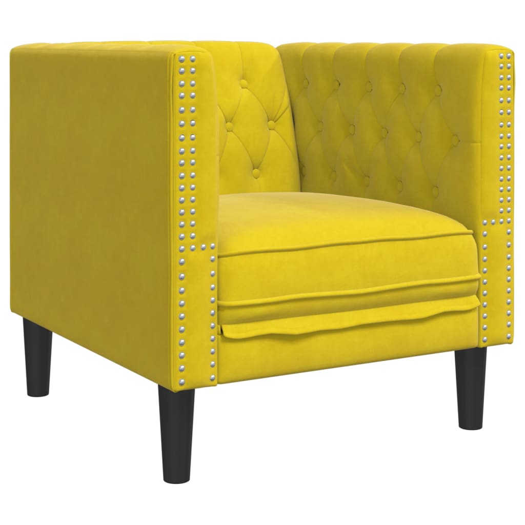 Set canapele Chesterfield cu perne rulou 3 piese galben catifea GartenMobel Dekor
