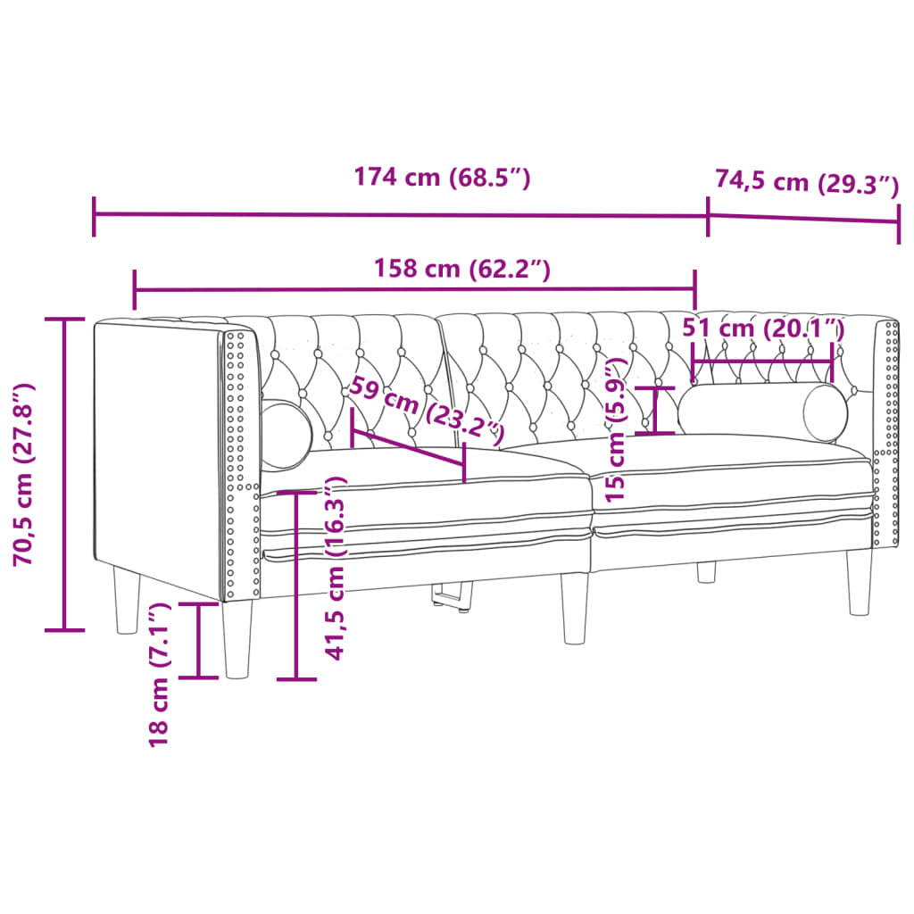Set canapele Chesterfield cu perne rulou 3 piese galben catifea GartenMobel Dekor