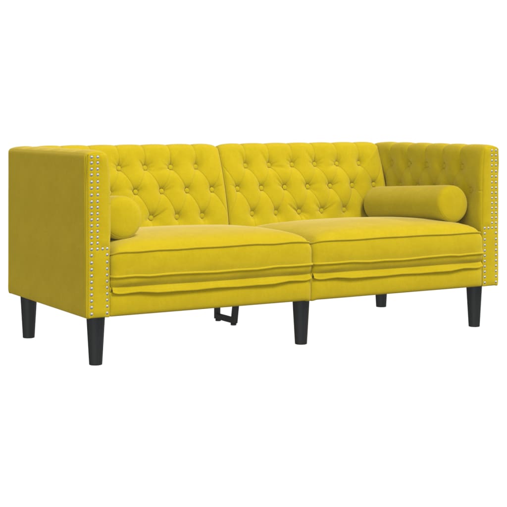 Set canapele Chesterfield cu perne rulou 3 piese galben catifea GartenMobel Dekor