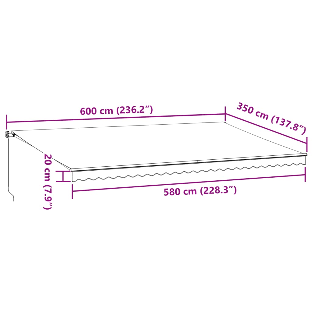 Copertina retractabilă manual cu LED, maro, 600x350 cm GartenMobel Dekor