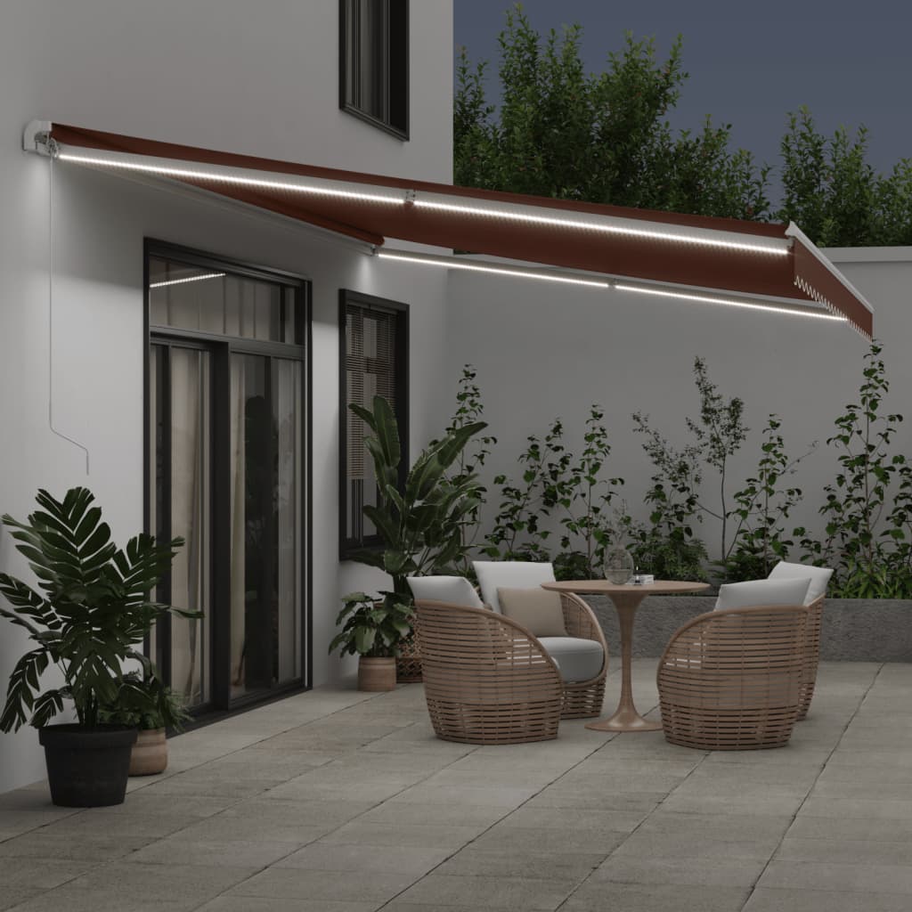 Copertina retractabilă manual cu LED, maro, 600x350 cm GartenMobel Dekor