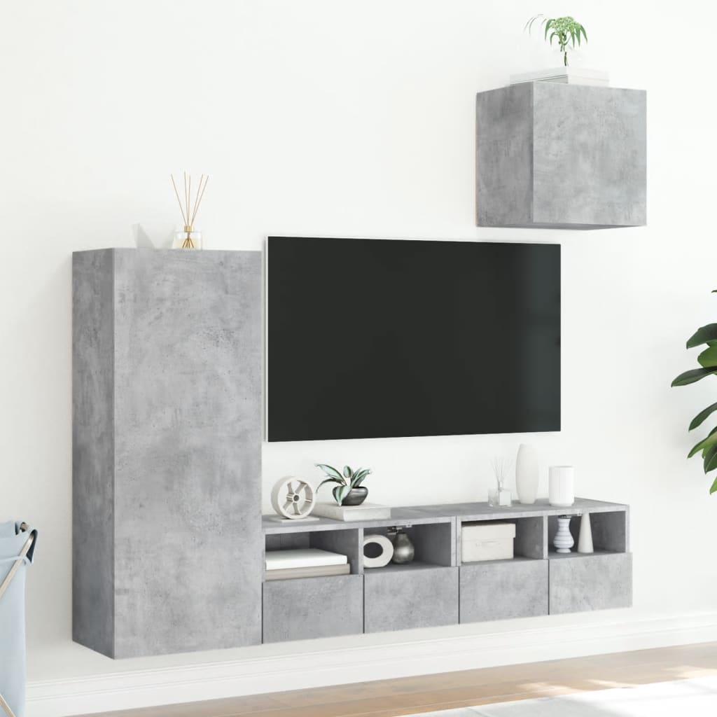 Unități TV de perete, 4 piese, gri beton, lemn prelucrat GartenMobel Dekor
