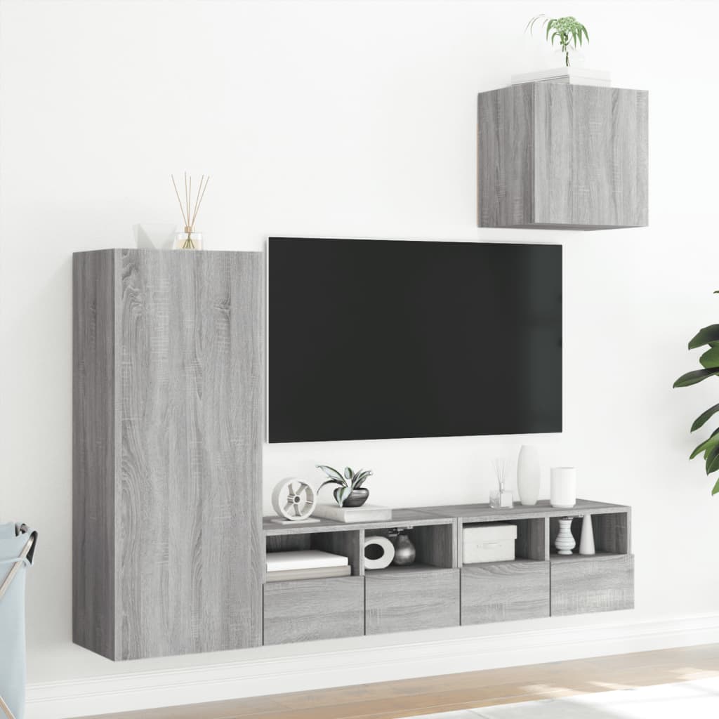 Unități TV de perete, 4 piese, gri sonoma, lemn prelucrat GartenMobel Dekor