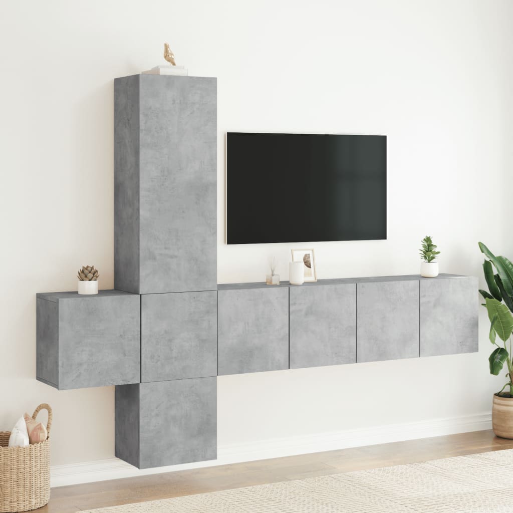 Unități TV de perete, 5 piese, gri beton, lemn prelucrat GartenMobel Dekor