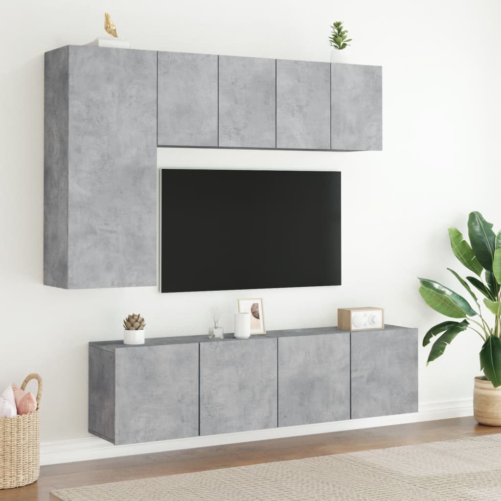 Unități TV de perete, 5 piese, gri beton, lemn prelucrat GartenMobel Dekor