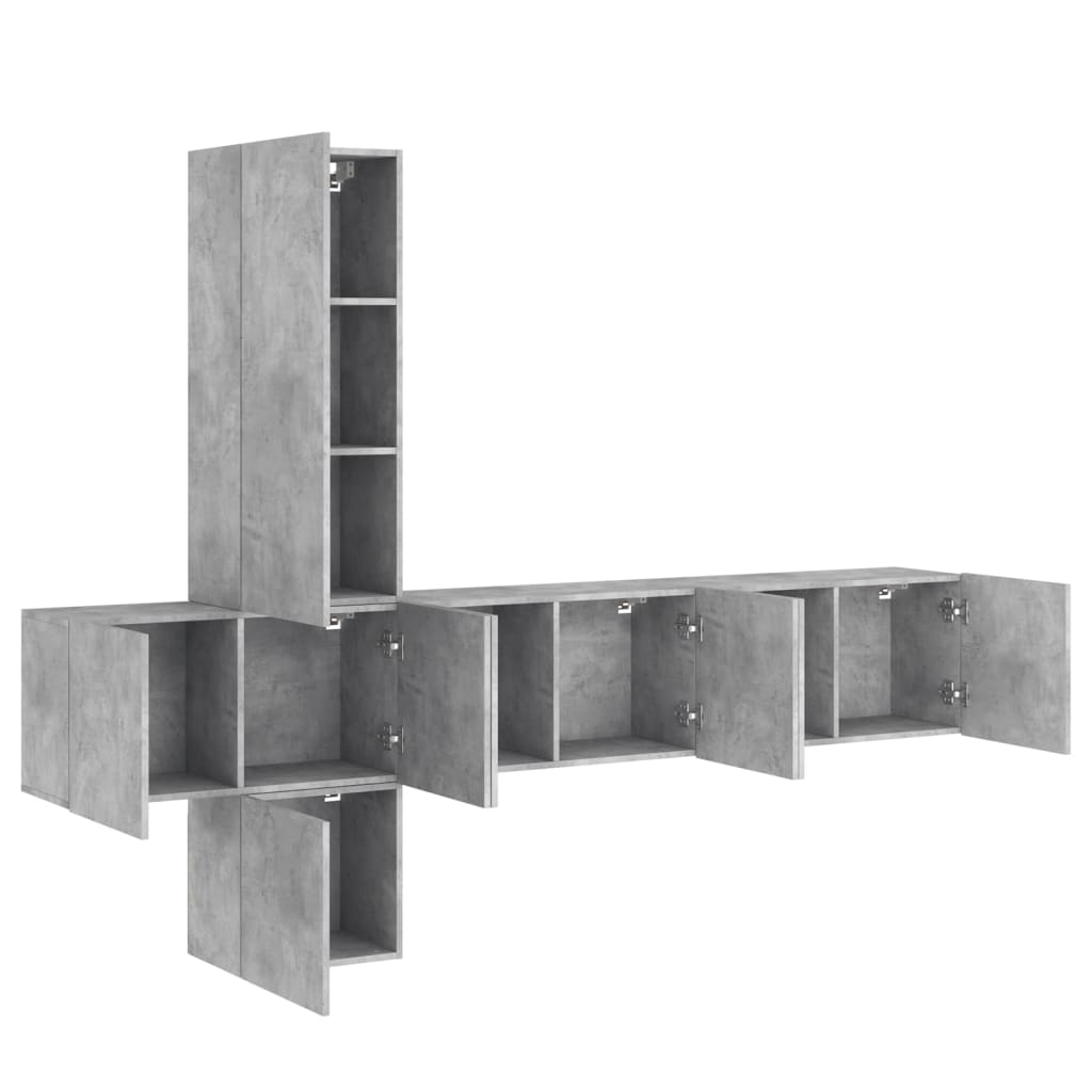 Unități TV de perete, 5 piese, gri beton, lemn prelucrat GartenMobel Dekor