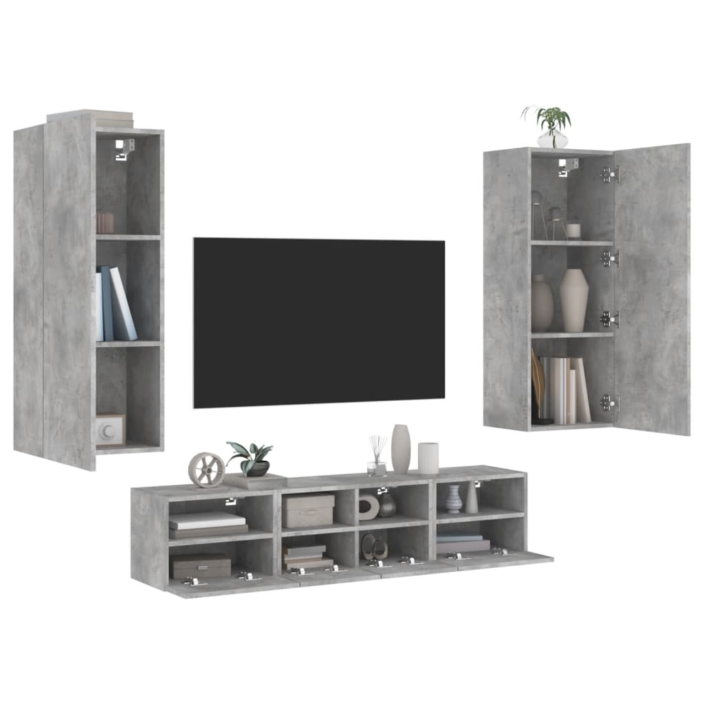 Unități TV de perete, 5 piese, gri beton, lemn prelucrat GartenMobel Dekor