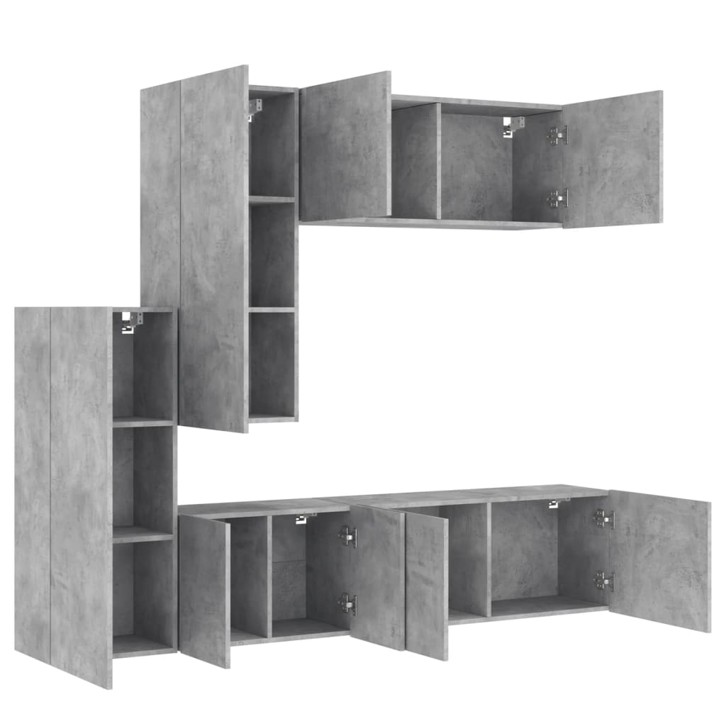 Unități TV de perete, 5 piese, gri beton, lemn prelucrat GartenMobel Dekor