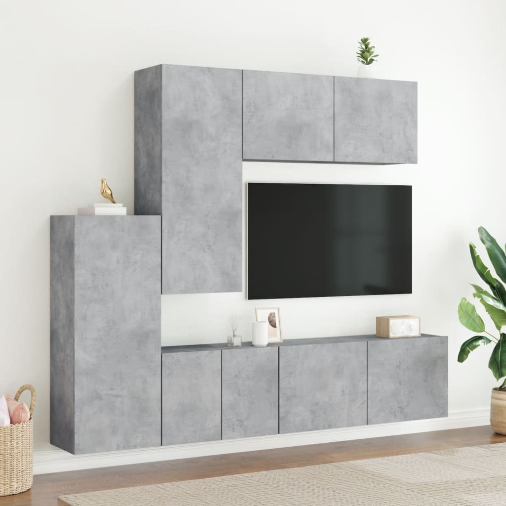 Unități TV de perete, 5 piese, gri beton, lemn prelucrat GartenMobel Dekor