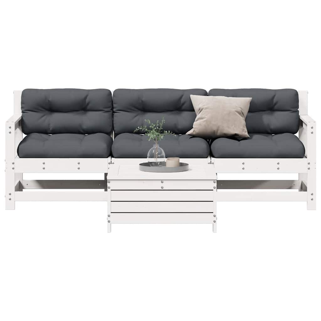 Set mobilier de grădină cu perne, 4 piese alb lemn masiv de pin GartenMobel Dekor