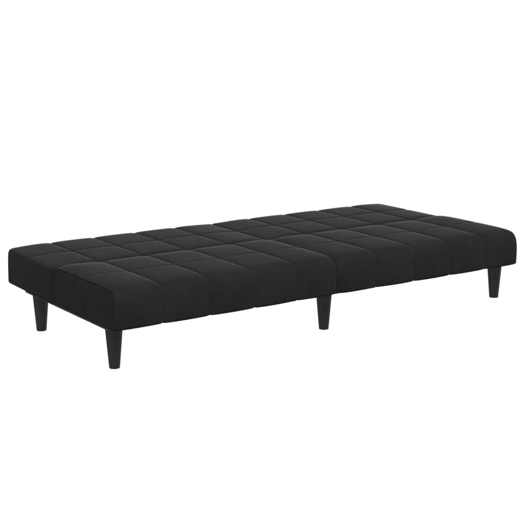 Canapea extensibilă cu taburet, 2 locuri, negru, catifea GartenMobel Dekor