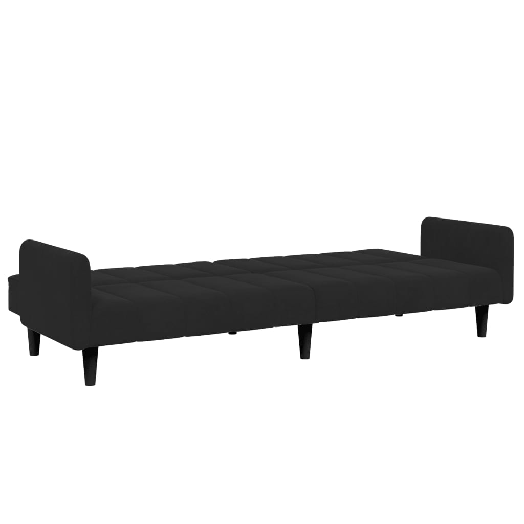 Canapea extensibilă cu taburet, 2 locuri, negru, catifea GartenMobel Dekor