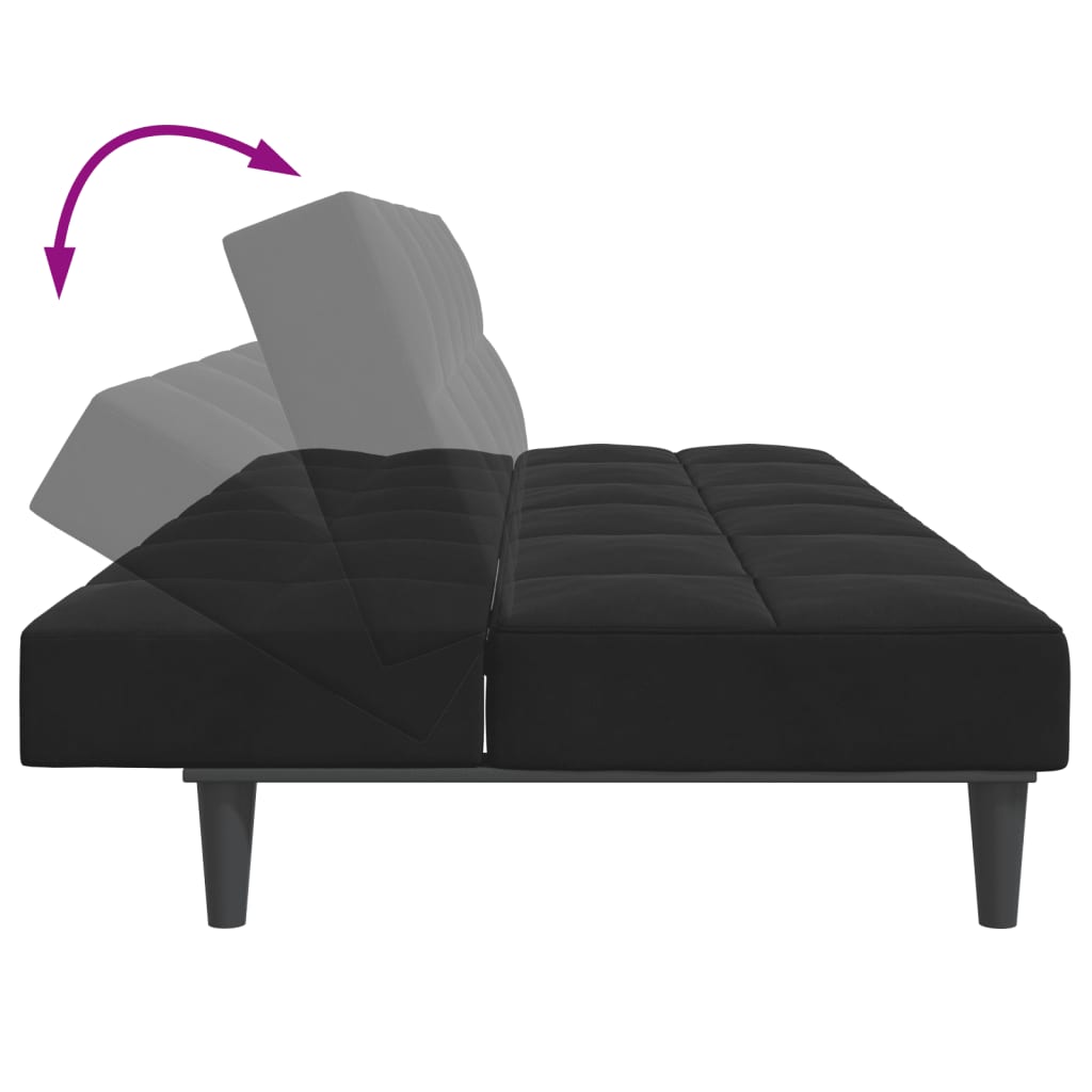 Canapea extensibilă cu taburet, 2 locuri, negru, catifea GartenMobel Dekor