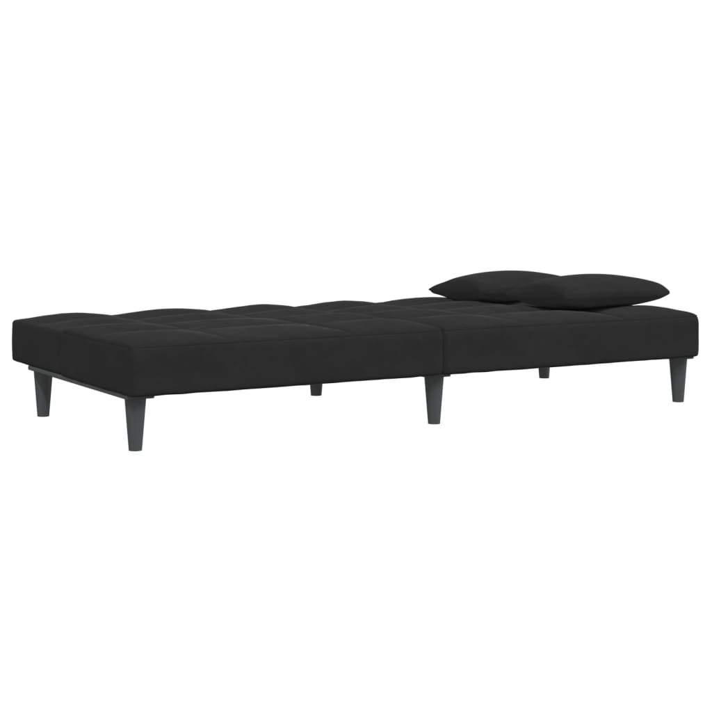 Canapea extensibilă cu taburet, 2 locuri, negru, catifea GartenMobel Dekor