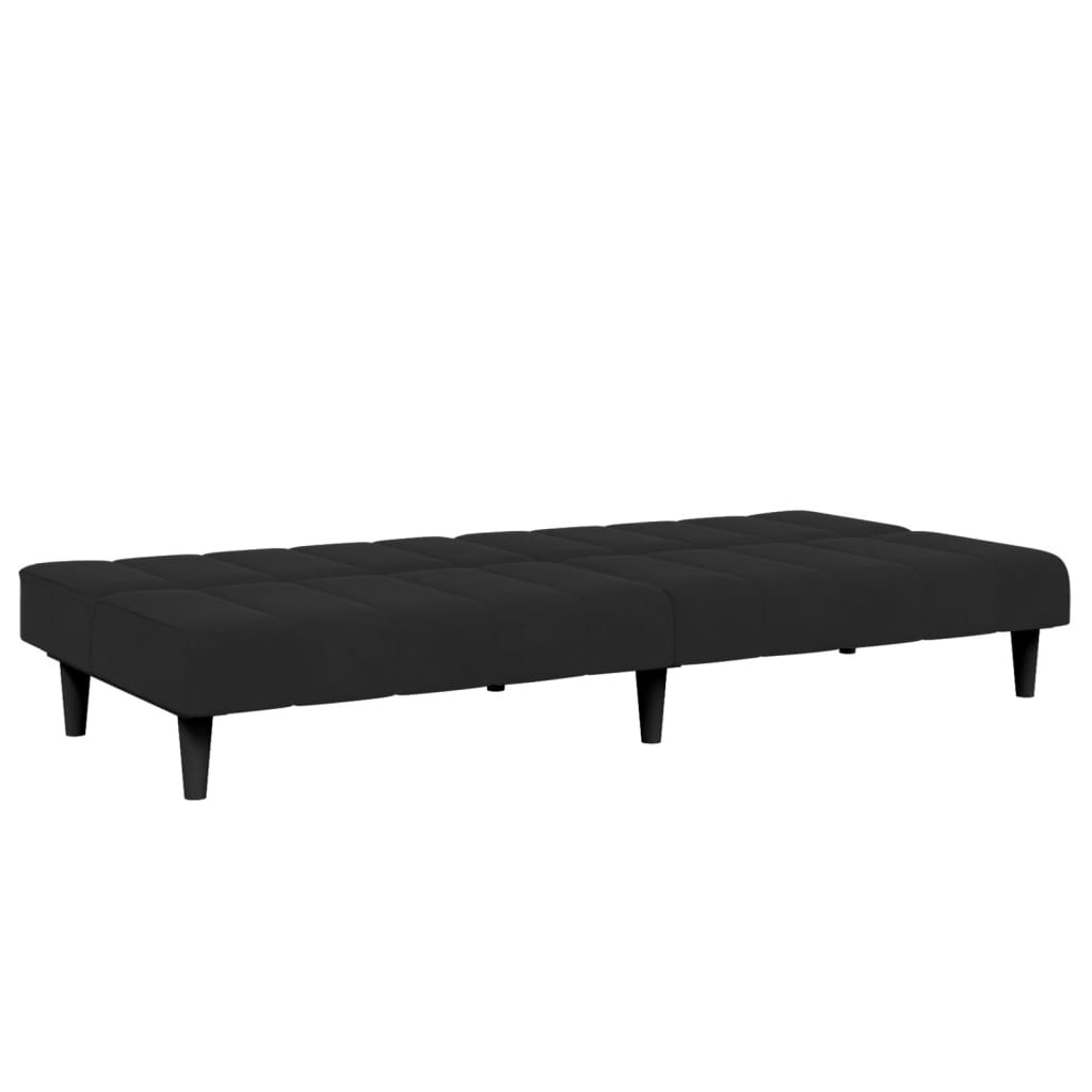 Canapea extensibilă cu taburet, 2 locuri, negru, catifea GartenMobel Dekor