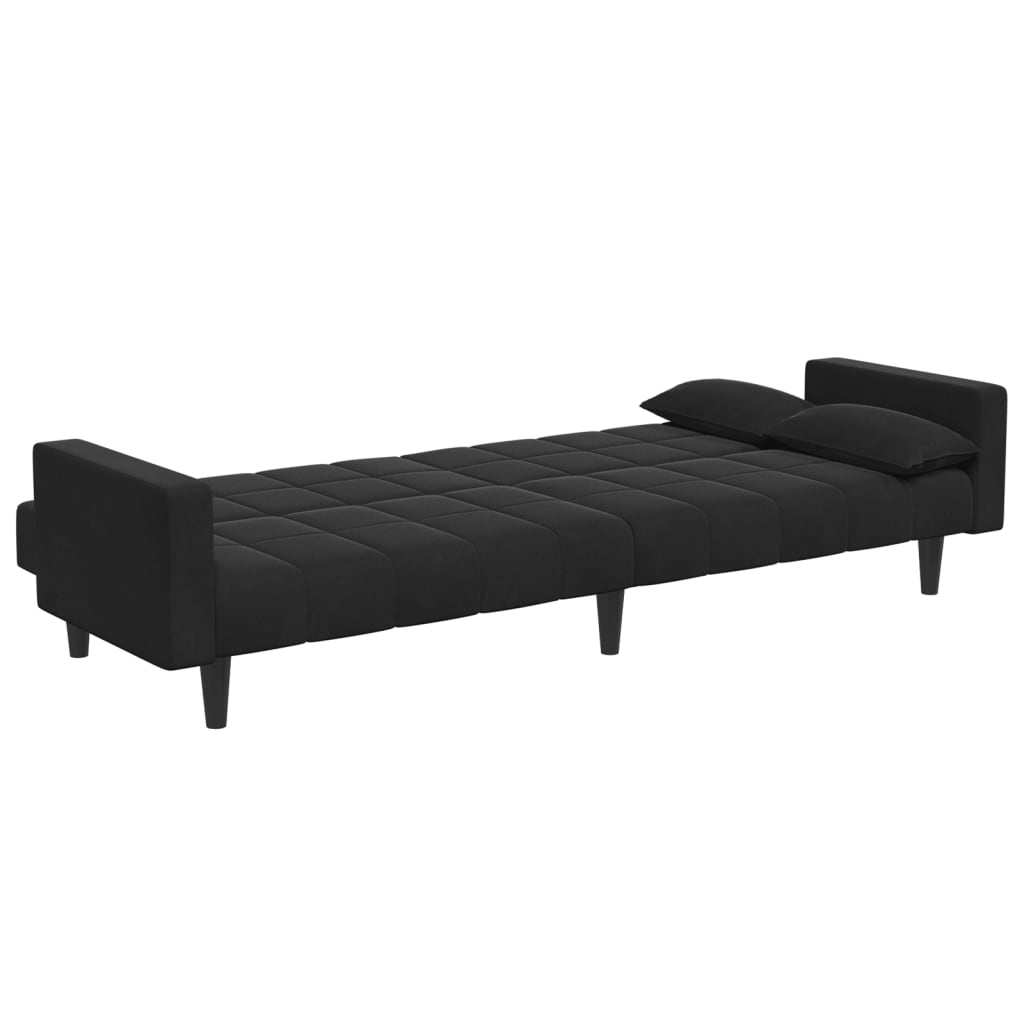 Canapea extensibilă cu taburet, 2 locuri, negru, catifea GartenMobel Dekor