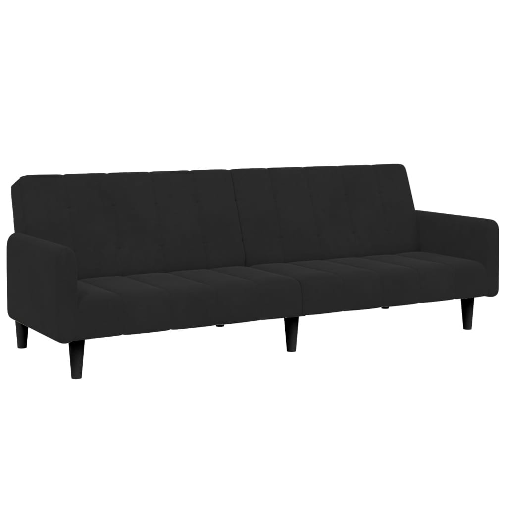 Canapea extensibilă cu taburet, 2 locuri, negru, catifea GartenMobel Dekor