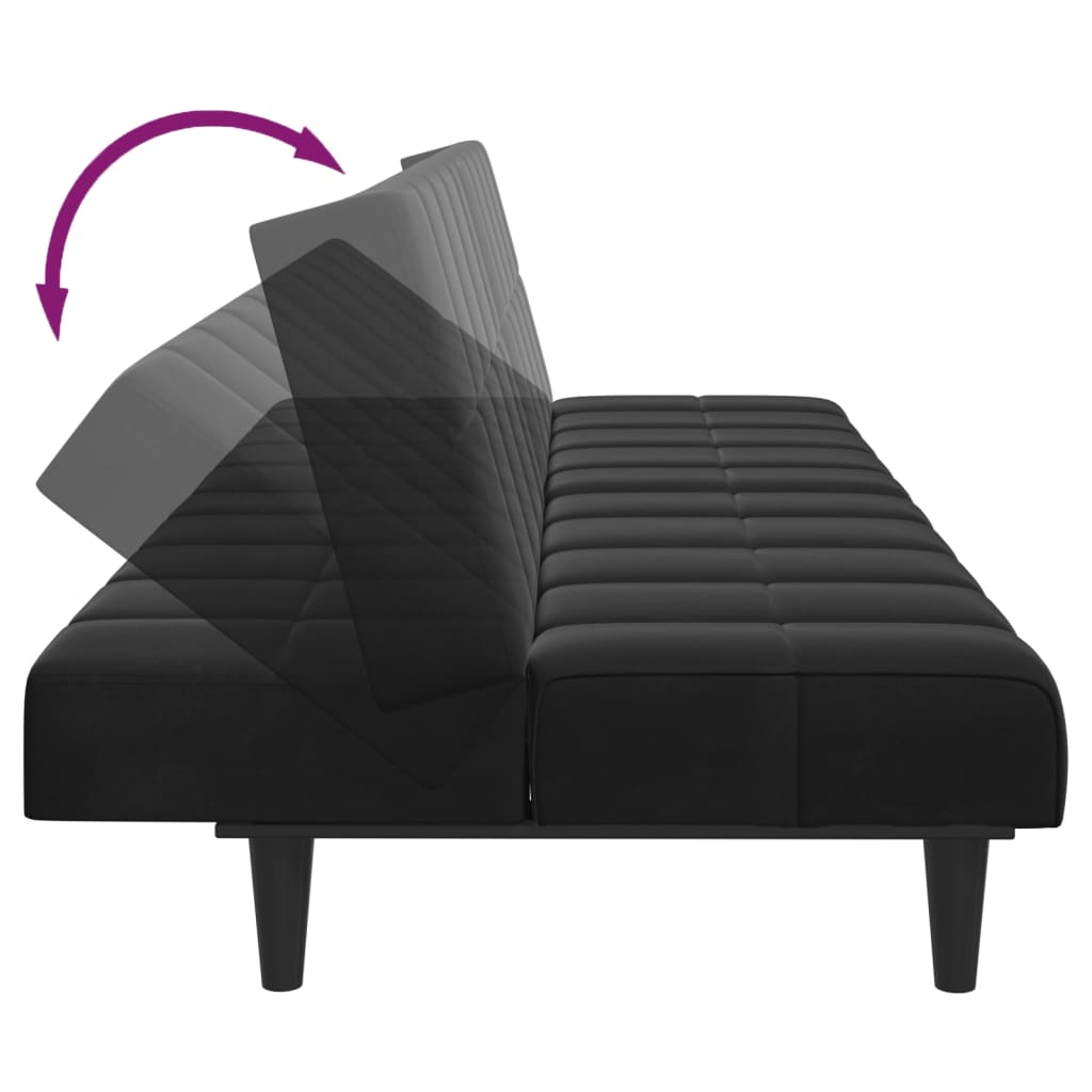 Canapea extensibilă cu taburet, 2 locuri, negru, catifea GartenMobel Dekor