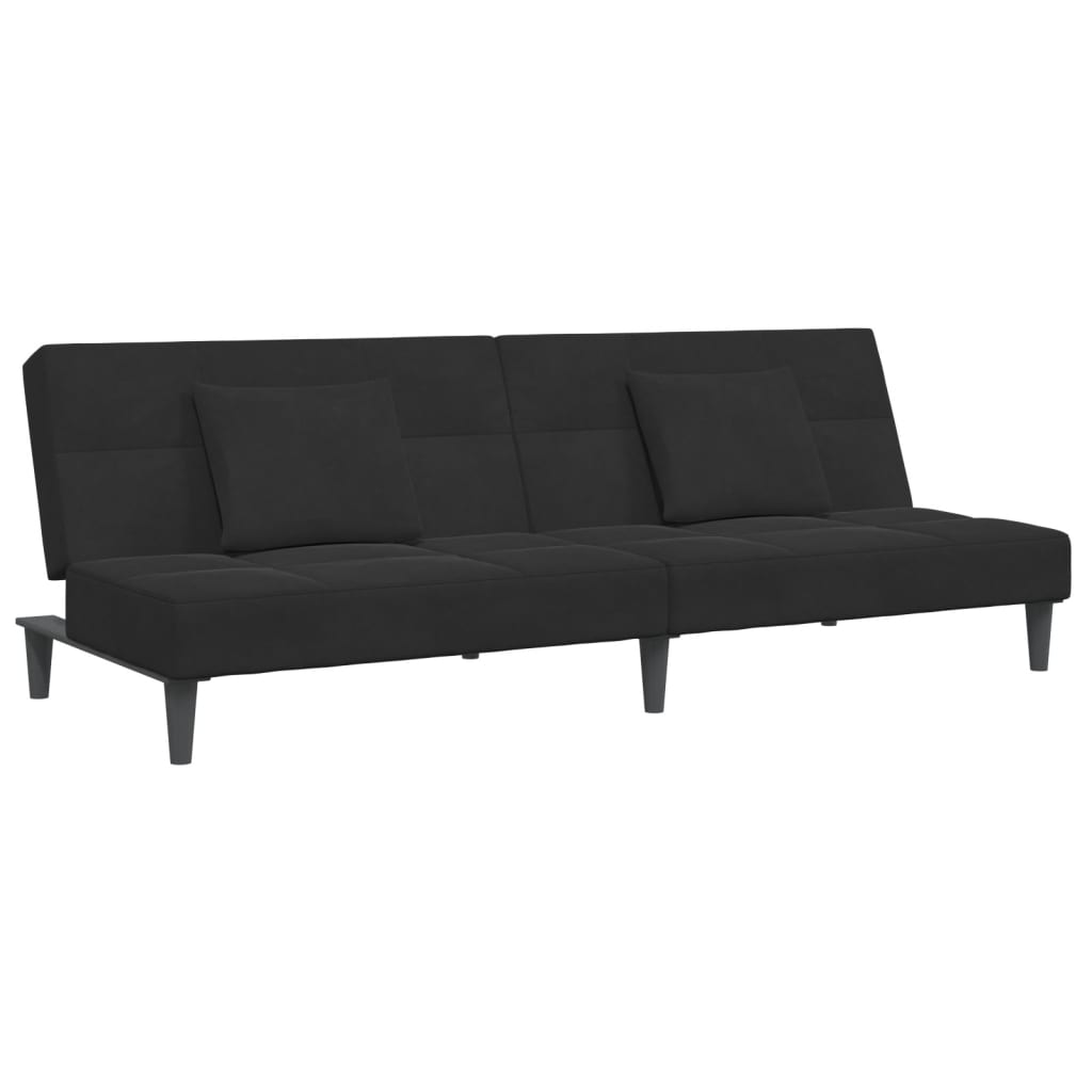 Canapea extensibilă cu taburet, 2 locuri, negru, catifea GartenMobel Dekor