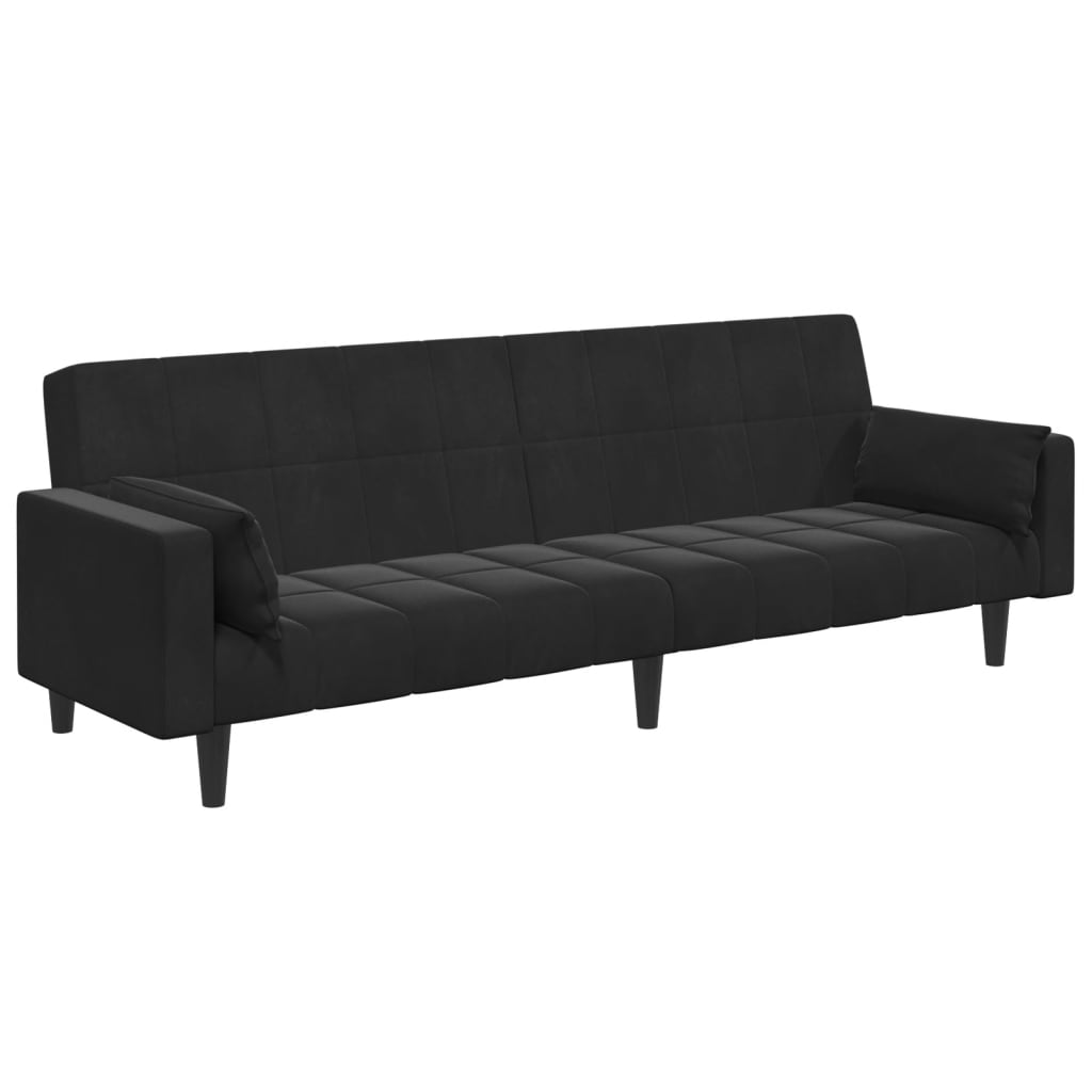 Canapea extensibilă cu taburet, 2 locuri, negru, catifea GartenMobel Dekor